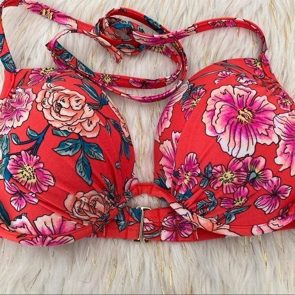 Shade & Shore Red Floral Push Up Shore Bikini Top - Picture 4 of 7